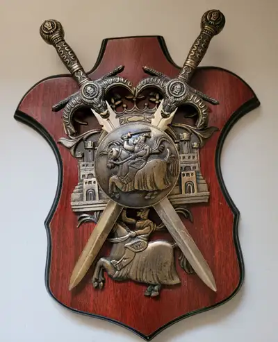 Vintage Knight Of The Round Table Medieval Wooden Wall Plaque, View more