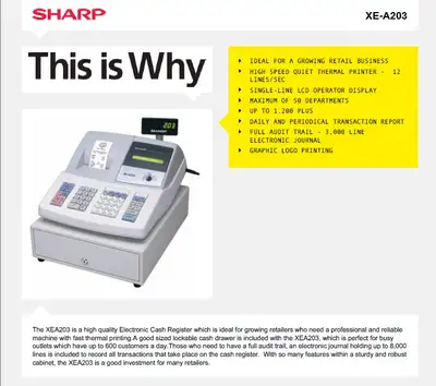 Sharp XE-A203 Electronic Cash Register With  10+ Paper  Rolls, View more