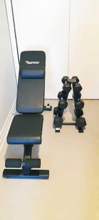 Home Gym Bundle: Bench + Dumbbells + Rack, View more