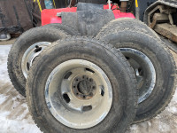 Dodge dually, studded Nokian winter tires with Steel rims.