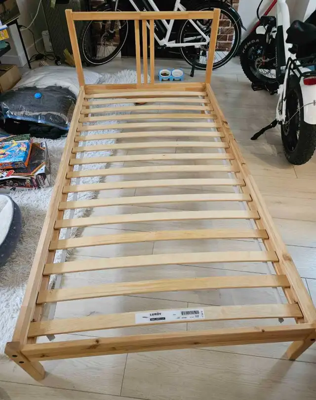 ikea pine wood Twin bed frame *Free delivery  in Beds & Mattresses in Vancouver - Image 2