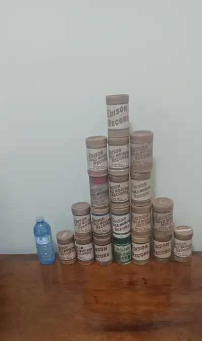 Antique Edison phonograph cylinder record cases, dating back to around the turn of the 20th century....