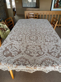 Vtg. HAND CROCHETED LACY TABLECLOTH, ECRU Large Never Used