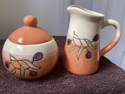 Retro Style Neutral Coloured Creamer and Sugar Set, View more
