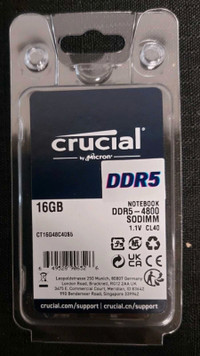 New! Crucial 16GB DDR5-4800 SODIMM CL 40 Notebook RAM