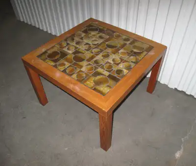 Teak coffee end side table mcm inlaid ceramic tile square top, View more
