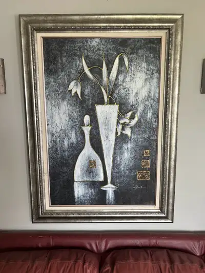 Framed oil on canvas painting, View more