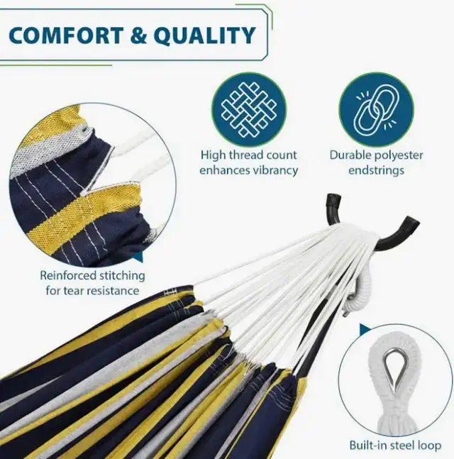 Vivere Double Cotton Vivere Hammock with Steel Stand & Carry Bag in Patio & Garden Furniture in Oakville / Halton Region - Image 5