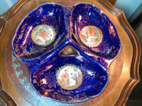 Vtg Empire Ware Cobalt Blue Porcelain Three Compartment Dish