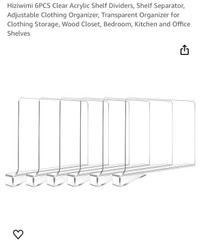  New in box 6 clear transparent shelves dividers closet organize