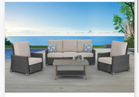 Outdoor patio sofa with 2 recliners and table 
