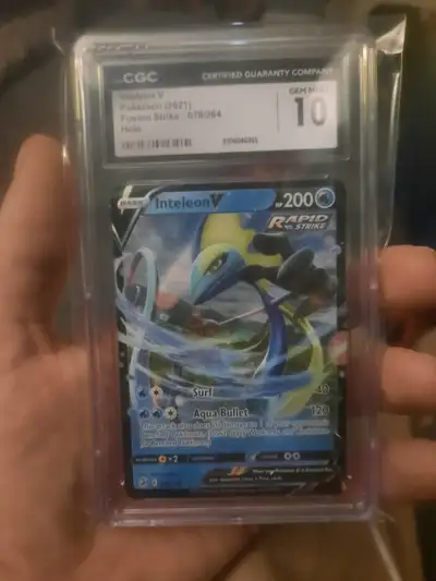 110 OBO This is a graded Pokemon card featuring holo Inteleon V from the Fusion Strike set. It's a H...