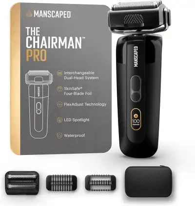 Brand new. Opened box. Two Interchangeable Blade Heads, SkinSafe® Four-Blade Foil & Stubble Trimmer,...