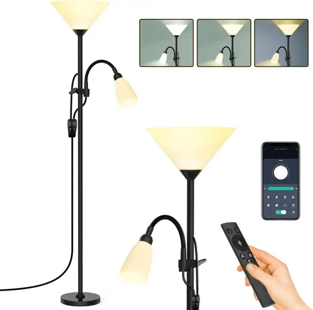 NEW IN BOX: 2-in-1 Torchiere Floor Lamp, Modern Standing Lamp in Indoor Lighting & Fans in Markham / York Region - Image 2