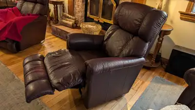 SOLD - 2 leather Lazy Boy brand swivel recliners and 1 chair, View more