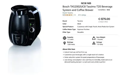 New in box ,Unopened,Never Used,Tassimo T20 Coffee Brewer, Will throw in two new sealed packs of 14...