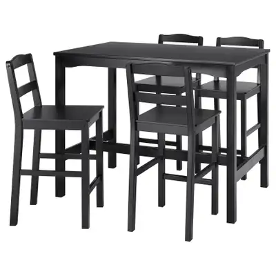 IKEA Black bar table set (HÄGERNÄS) Bar table and 4 bar stools, black stained pine. * Table length:...