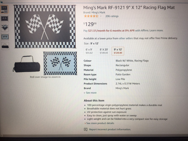 RV racing mat 9’ x 12’ in Other in Mississauga / Peel Region
