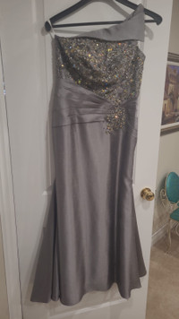 Grey Sequined Evening Gown for Women
