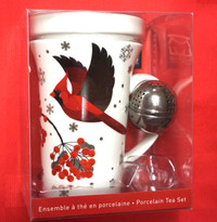 BRAND NEW Porcelain Tea Set, red bird and red cherries