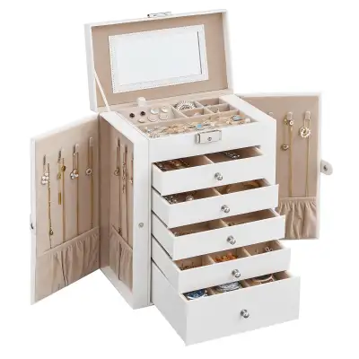 6-Tier Lockable Jewelry Organizer with Mirror – Elegant Storage Box Description: Keep your jewelry b...
