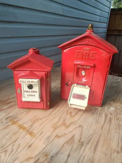 Check out these vintage Gamewell Fire Alarm Call Boxes! A larger box and a smaller companion, both i...