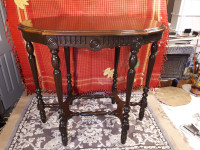 Vintage Hall/Console Table- 6 Spindle Legs Carved Solid Wood