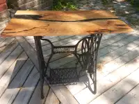 Custom made river table with cast iron base