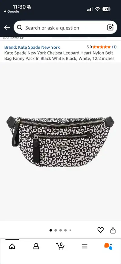 This Kate Spade New York Chelsea bum bag features a stylish black and white leopard heart nylon desi...