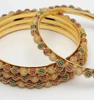 Set of 4 Gold-Polished Beads Handcrafted Traditional Bangles, View more
