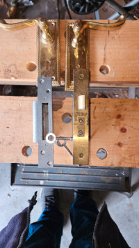 Vintage UK solid brass lock set complete