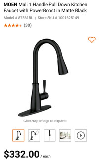 Moen handle pull down kitchen faucet with power boost in black