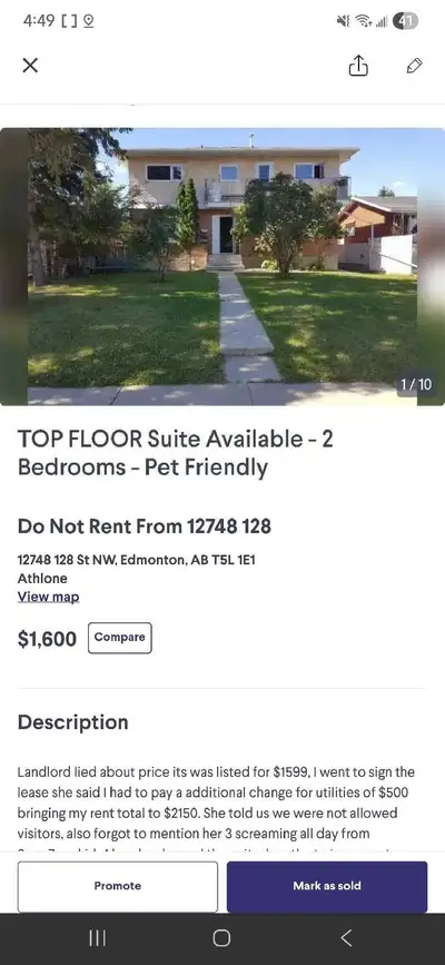 Landlord lied about price its was listed for $1599, I went to sign the lease she said I had to pay a...