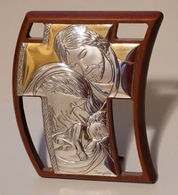 Holy Family Icon Religious Silver/ Gold Art Plaque