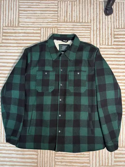 Men’s Wool Blended Sherpa Lined Jacket Green Warm Coat Size Xl, View more