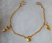 22k Yellow Gold Charm Bracelet with 3 Charms  - 6.75 inches Long