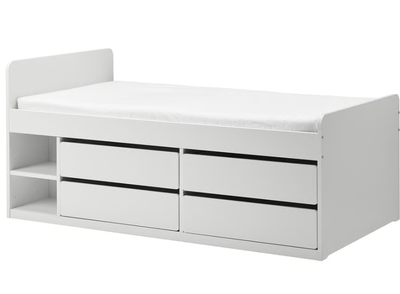 SLÄKTBed frame w/storage+slatted bedbase, white, Twin, View more