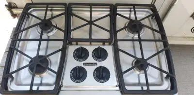 30” KitchenAid 4-burner stainless steel cooktop complete with na, View more