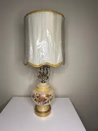 Vintage Floral Glass & Brass Table Lamps