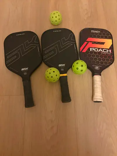 7 used Pickleball Paddles with 12 balls, View more
