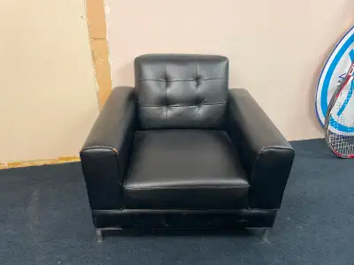 Bonded leather couch and chair. Must have a truck and people to move the item.