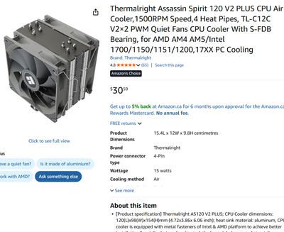 Thermalright Assassin Spirit 120 V2 Plus CPU Air Cooler, 2 Fans, View more