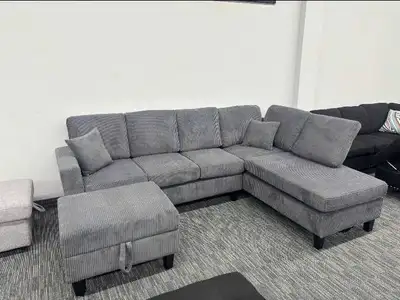 Corduroy Sectional Sofa with Storage Ottoman, View more