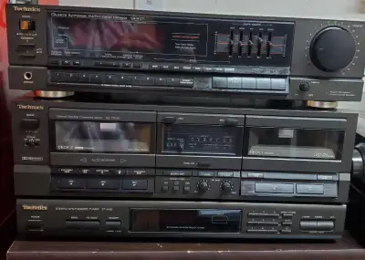 VINTAGE SET OF TECHNICS  RECEIVER, TUNER, DUAL CASSETTE DECK, View more