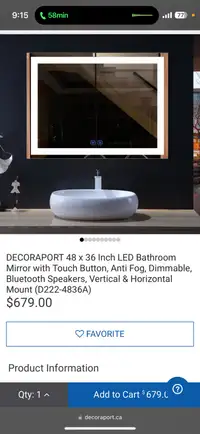 DECORAPORT® LED Bathroom Mirror - 48 x 36 in.