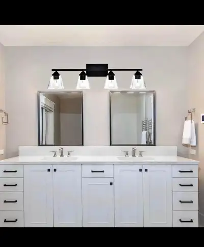 Brand new in box LauxaL Industrial 4 Light Bath Wall Vanity Light Fixtures Over Mirror with Clear Gl...