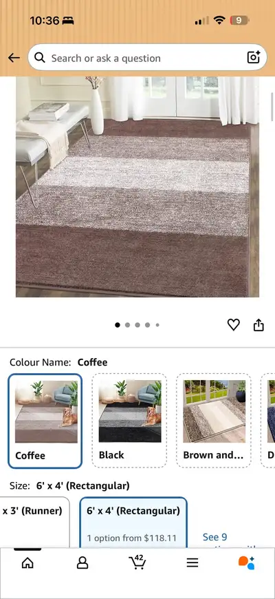 Coffee Brown Stripe Area Rug 6’ x 4’ – Open Box , View more