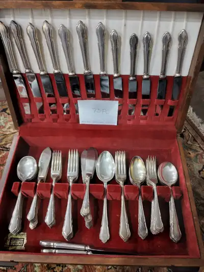 Selling or trading. Antique silver table wear set., View more