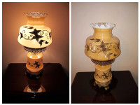 Vintage glass table lamps with bronze appliqué