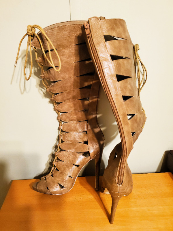 Leather Gladiator Style Stiletto Boots 7.5 in Women's - Shoes in Grande Prairie